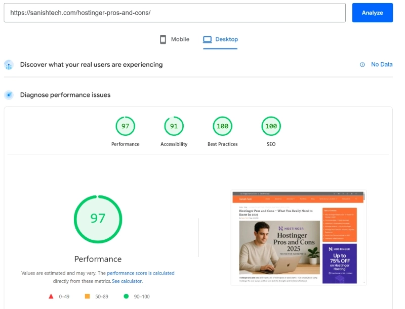 Google page speed insights mobile speed score
