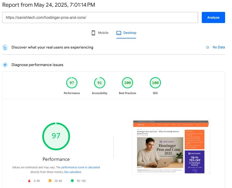 Google page speed insights mobile speed score