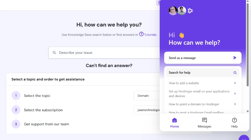 Hostinger online chat support