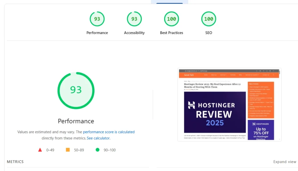 Page Speed score