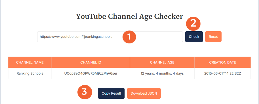 How the YouTube Channel Age Checker tool works with step-by-step process