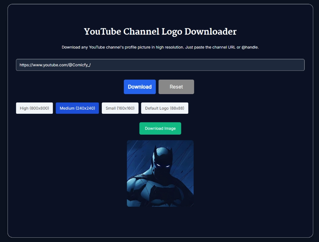 YouTube Channel Logo Downloader tool interface