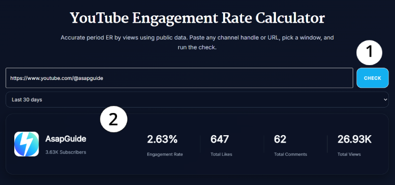 YouTube Engagement Rate Calculator showing engagement stats