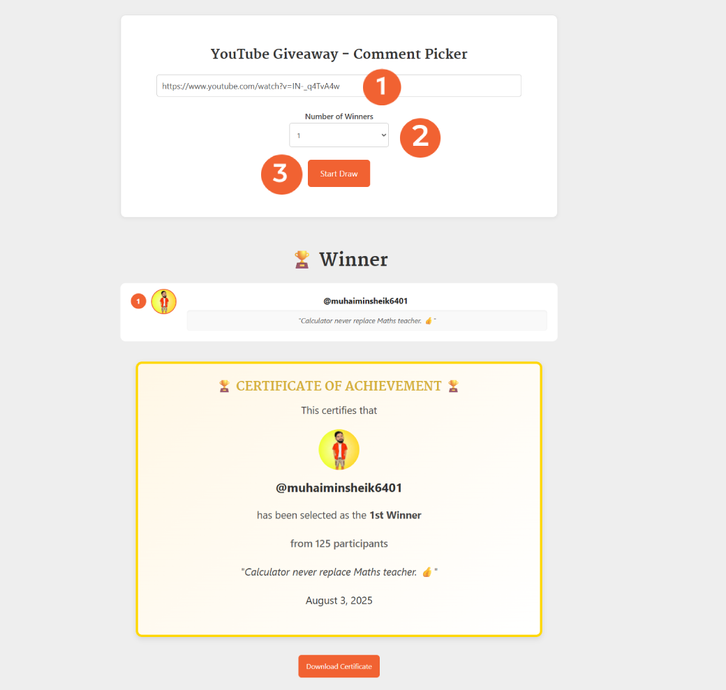 Step-by-step guide on how to use the YouTube Random Comment Picker tool