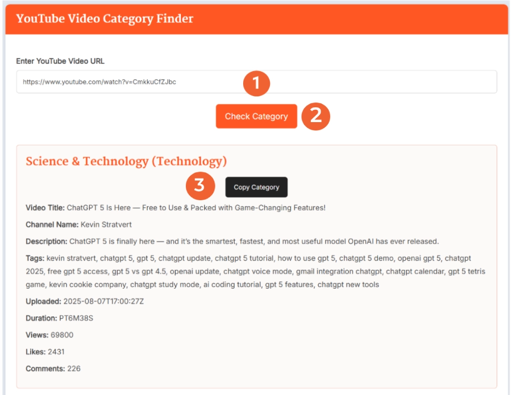 How to use the YouTube Video Category Finder tool to check video categories