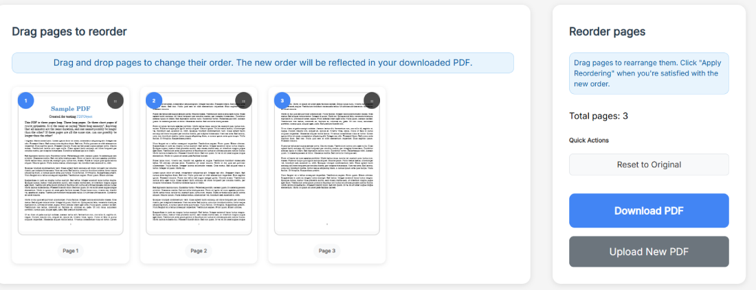 Drag and drop PDF pages to rearrange order online