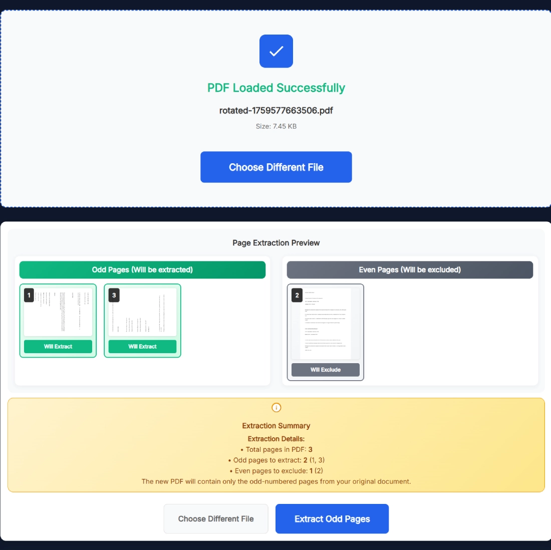Extract odd pages from PDF online free using browser-based splitter tool
