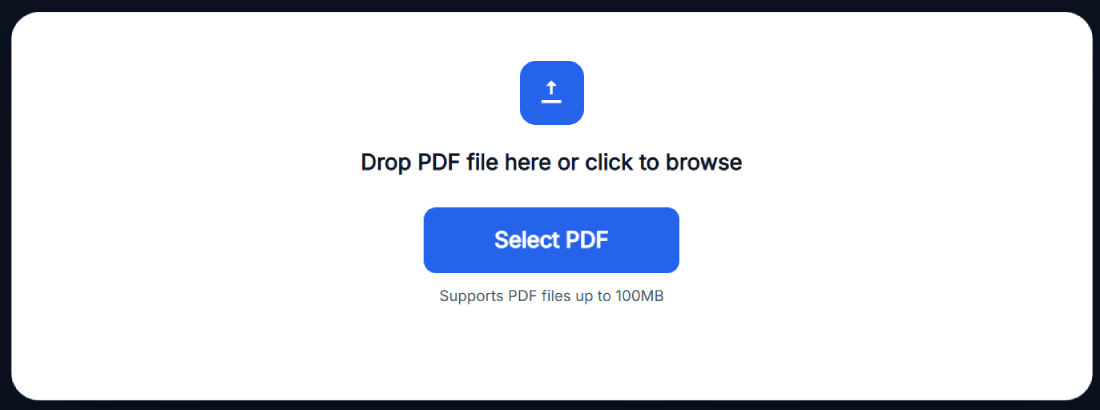 Upload screen of PDF page inserter tool with drag and drop option