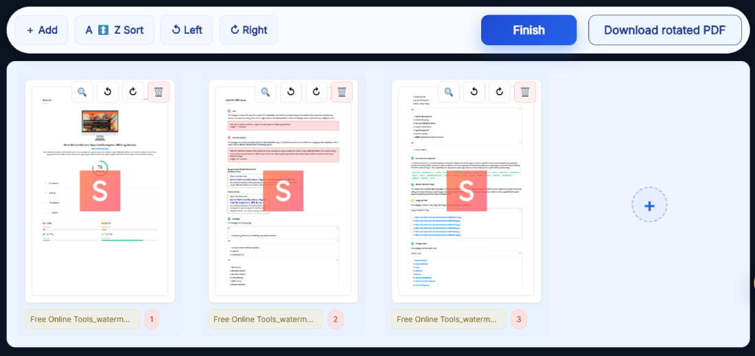 Applying 90 degree rotation to selected PDF pages with progress message and Download Rotated PDF button