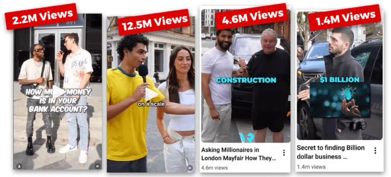 StreetSpeak AI street interview videos showing millions of views across TikTok, YouTube, and Instagram