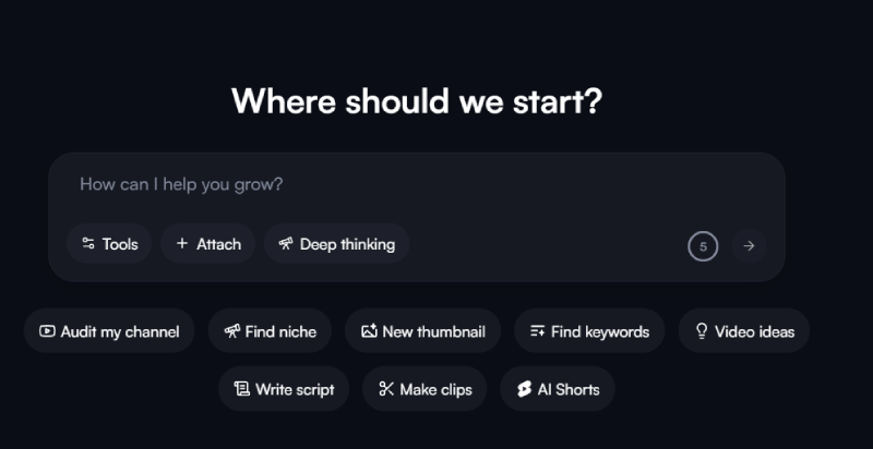 vidIQ dashboard showing keyword research, video ideas, and channel optimization tools
