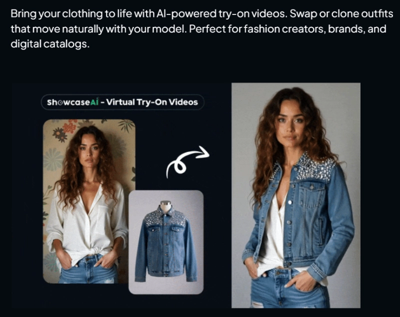 ShowcaseAI virtual try-on video example showing AI-generated clothing try-on with natural movement